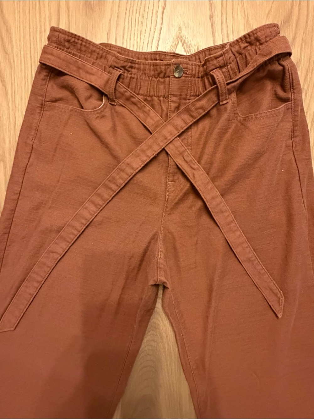 Women’s jcrew Rust Brown cropped twill Pants with Tie Waist
